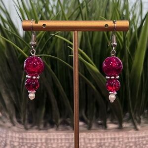 Natural Watermelon Red Cracked Quartz Crystal Glass Beads earrings